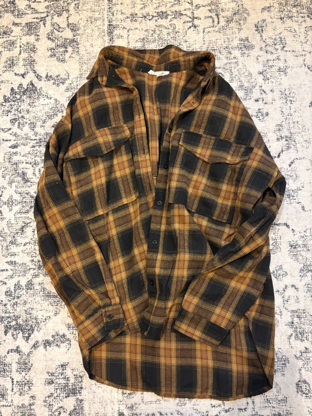 12th tribe tan  and Black Plaid Button-Up Shirt